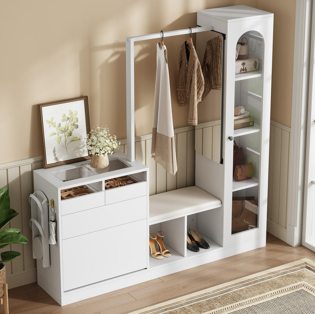 GARDEROBE 163/161/50 cm Weiß aus Spanplatte mit LED-Beleuchtung - Weiß, Holzwerkstoff (35/161/163cm) - OKMYHOME