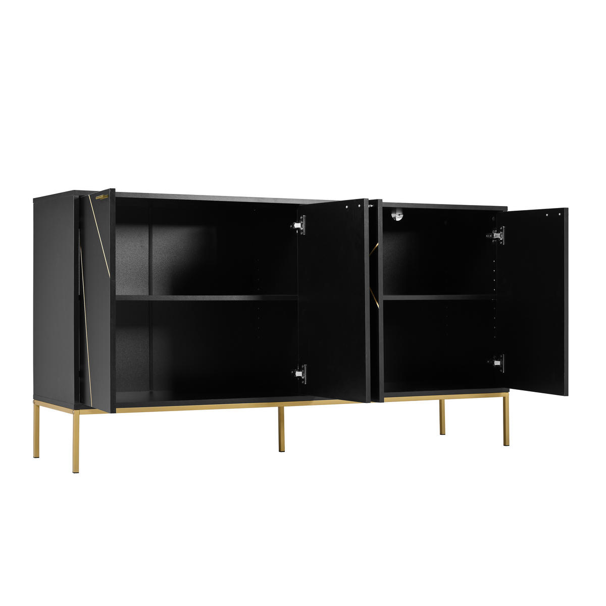 SIDEBOARD mit goldenen geometrischen Mustern - Schwarz, Holzwerkstoff/Metall (40/80/150cm) - Urban Meuble