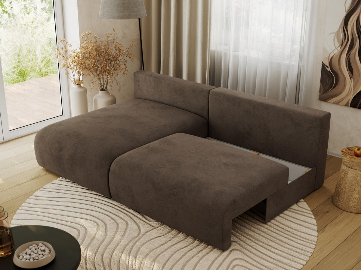 ECKSCHLAFSOFA VIVO L Braun Velvet - links - Schwarz/Braun, Kunststoff/Textil (223/150cm) - MKS