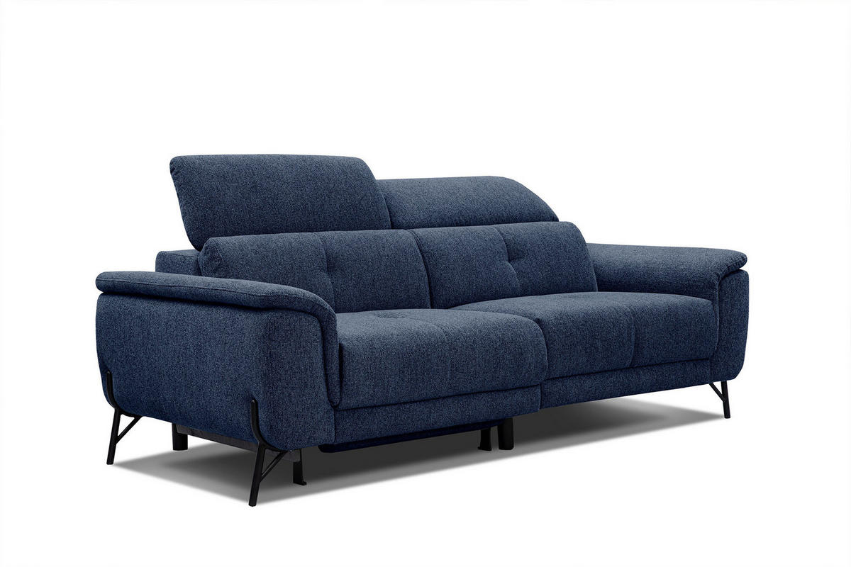SOFA AVENA 3-Sitzer mit 1 Relaxfunktion, dunkelblau - Dunkelblau, Holzwerkstoff/Textil (204/80/108cm) - Courtois Laville
