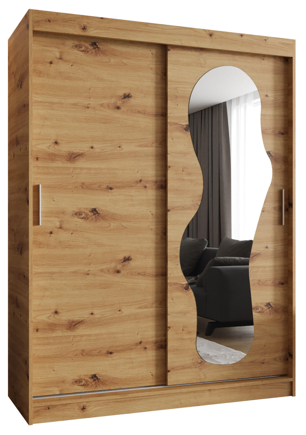 SCHWEBETÜRENSCHRANK 200/150/62 2-türig - Silberfarben/Eiche Artisan, Holz (150/200/62cm) - MÖBEL KRYSPOL