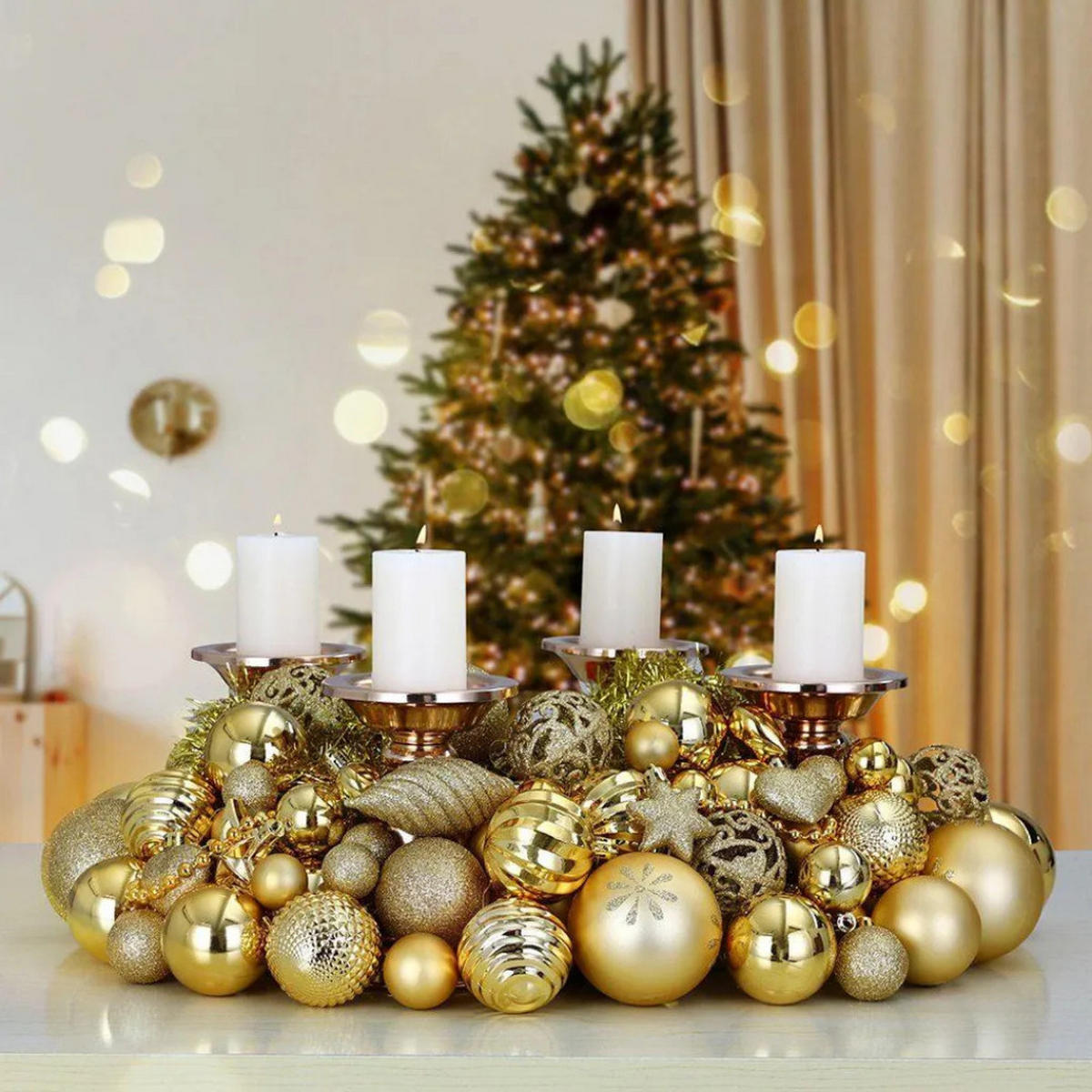 WEIHNACHTSKUGELN 100-tlg Gold Kunststoff Innen Außen Christbaumschmuck - Goldfarben, Kunststoff (30/25/10cm) - JUNG