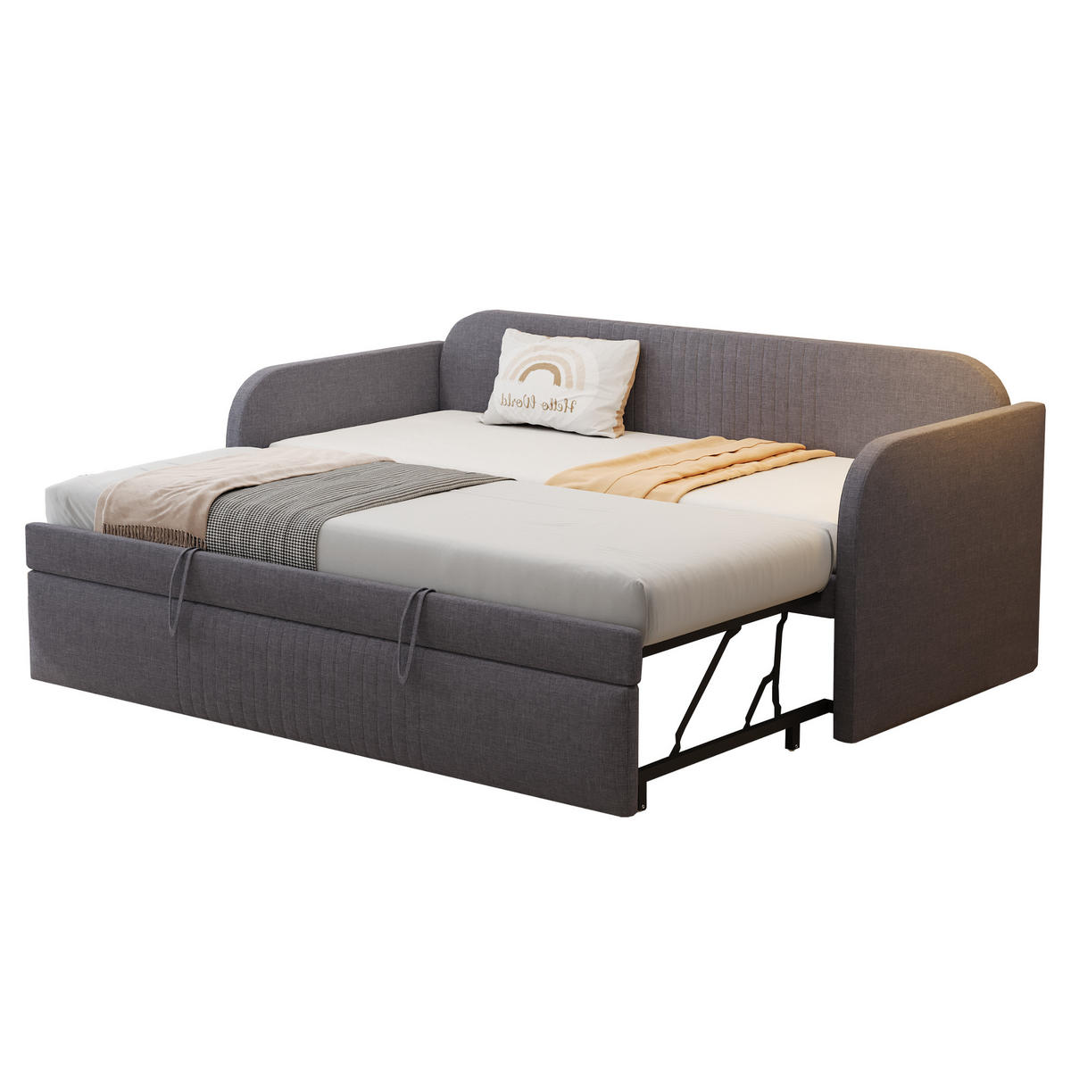 SCHLAFSOFA Ausziehbar mit Lattenrost Grau 90/180/190 cm - Grau, Leder (200.5/86/99cm) - OKWISH