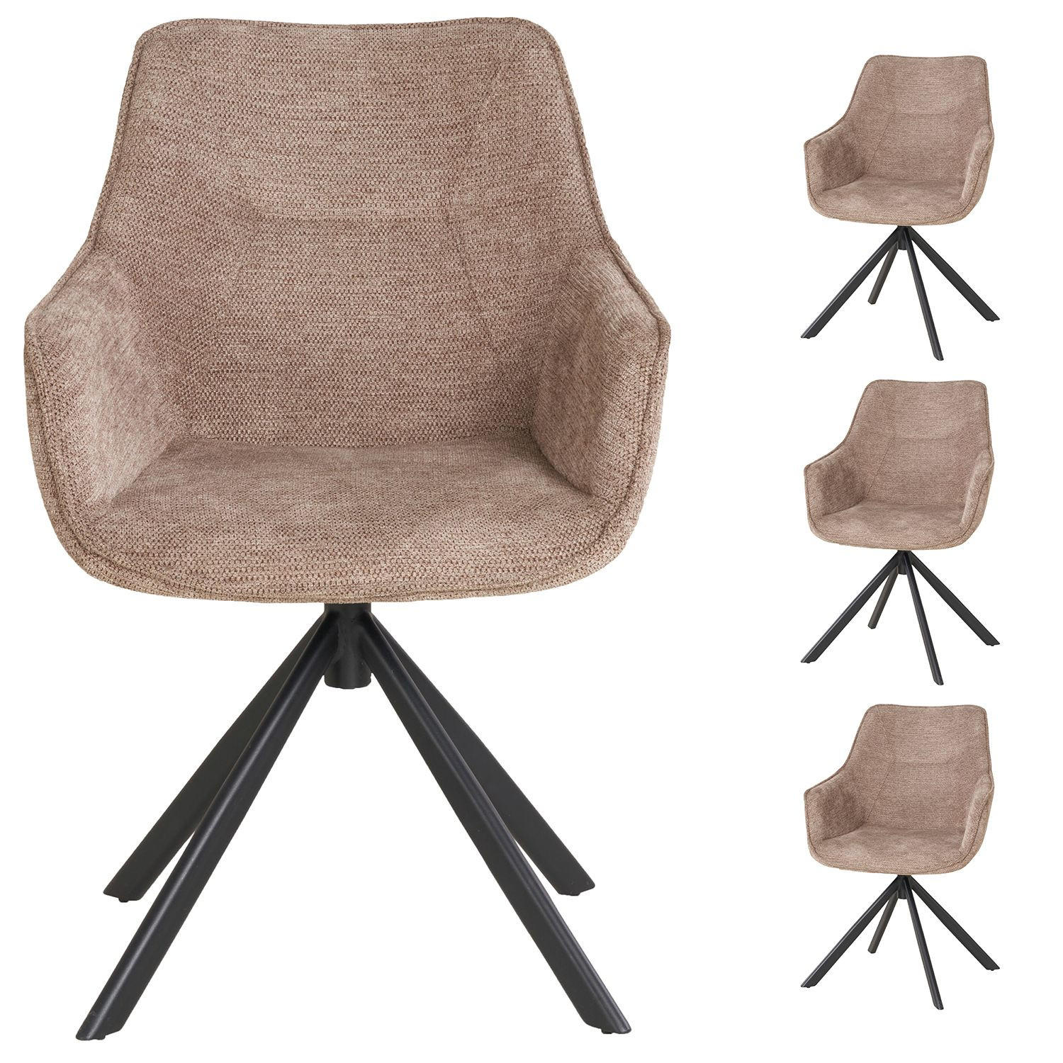 DININGSESSEL San Carlo - 4er Set - drehbar - hellbraun - Hellbraun/Hellgrau, Textil/Metall (57/87/68cm) - bene living