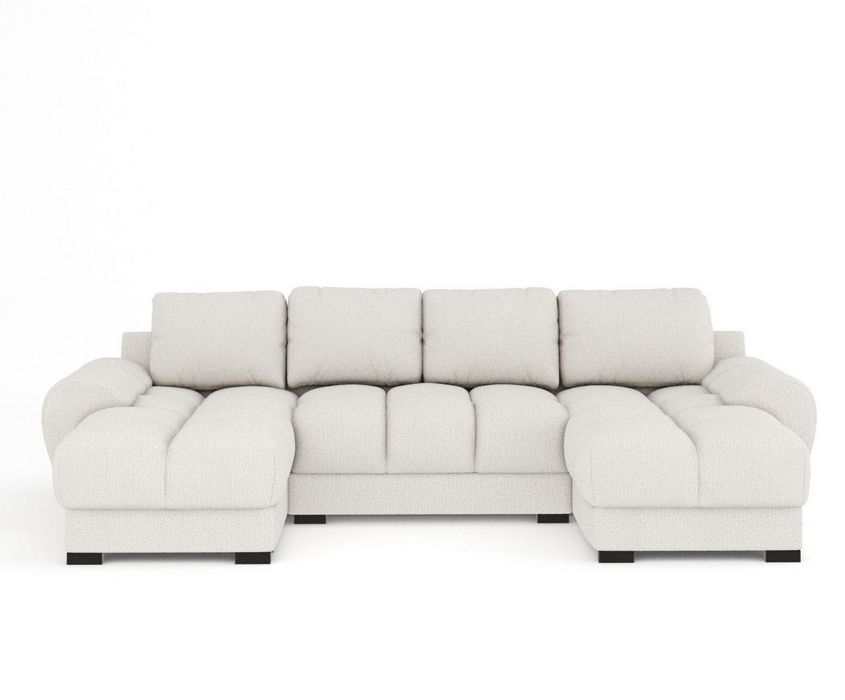 WOHNLANDSCHAFT Peebles Beige Chenille-Stoff - Beige/Schwarz, Holz/Holzwerkstoff (330/90/175cm) - Maison de Reve