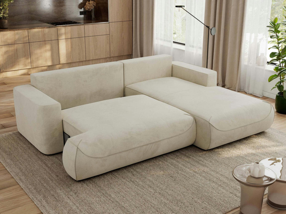 ECKSOFA OVO L Beige Velvet - Rechts Seite - Beige/Schwarz, Kunststoff/Textil (195/271cm) - MKS