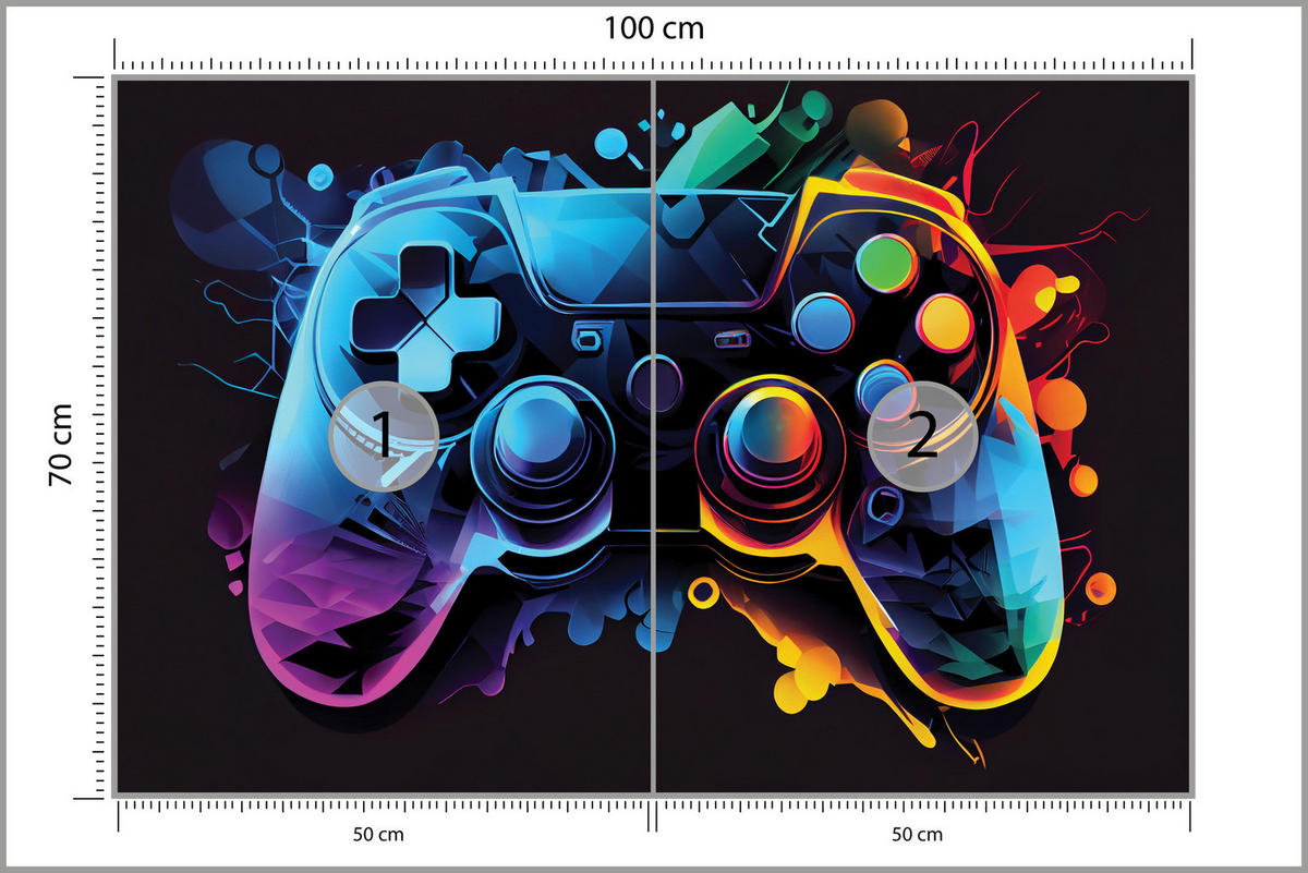 FOTOTAPETE Gamepad Bunt Abstraktion Gaming Modern Controlle 100x70 - Gelb/Rot, Papier (100/70cm) - Muralo