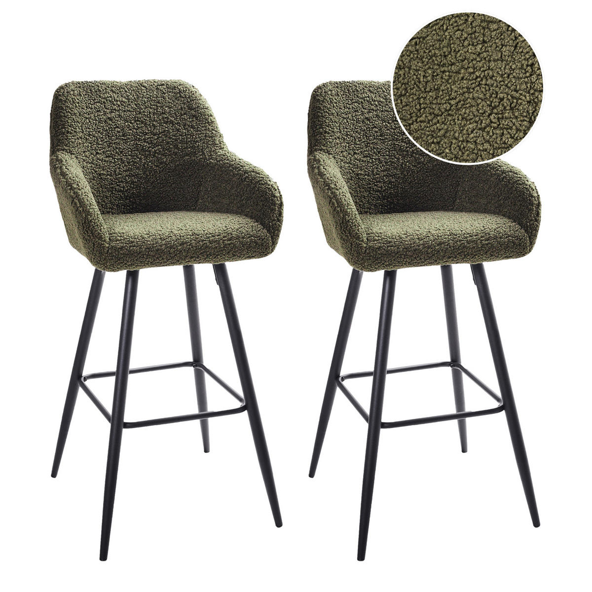 BARSTÜHLEN 2er-Set Dunkelgrün Casmalia - Dunkelgrün/Schwarz, Textil (50/103/54cm) - Beliani