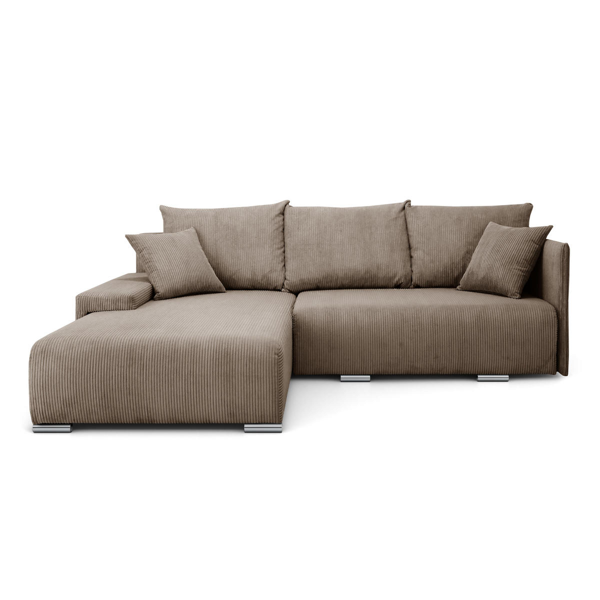 ECKSOFA Lauren L- Form 246 x 188 cm, 4 Sitzer, Bettzeugablage, Sofa, Eckcouch, Cord, links Seite, hellbraun - Hellbraun, Kunststoff (188/246cm) - Margaret Hadas24