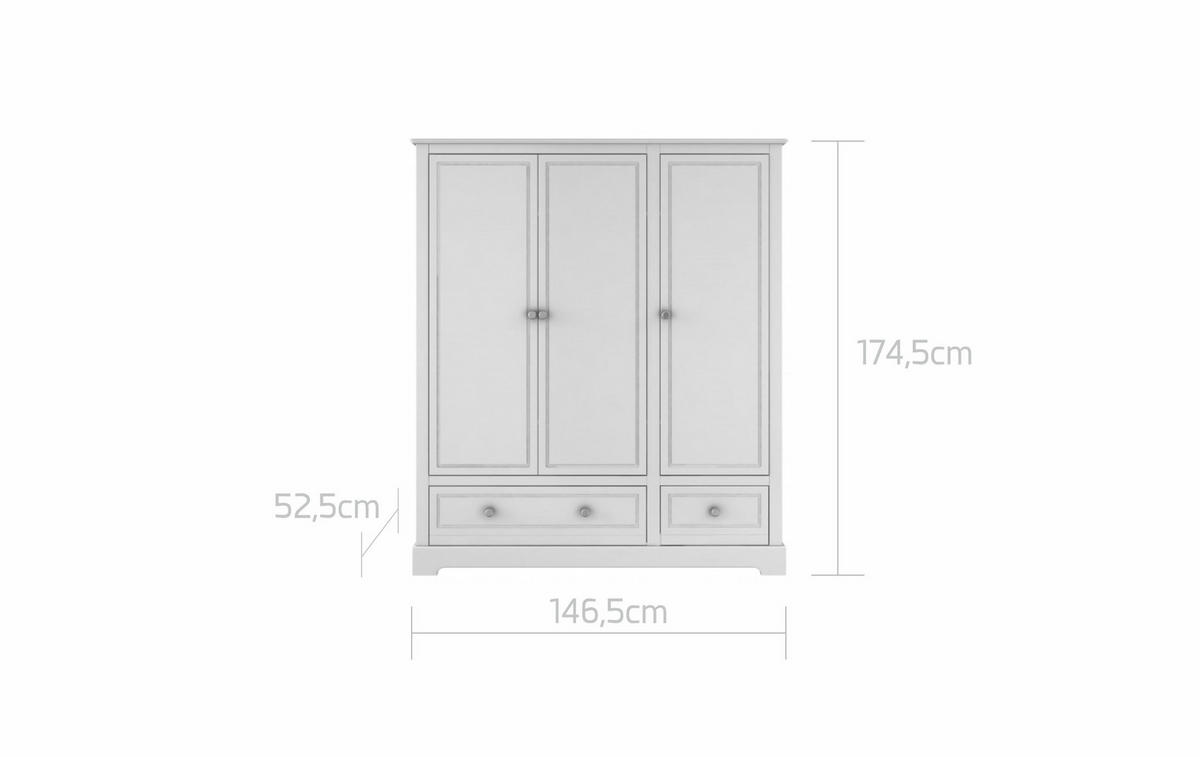 KINDERKLEIDERSCHRANK Marylou, 3-türig - Weiß, Holzwerkstoff (147/175/52cm) - RAUMHIRSCH FURNITURE