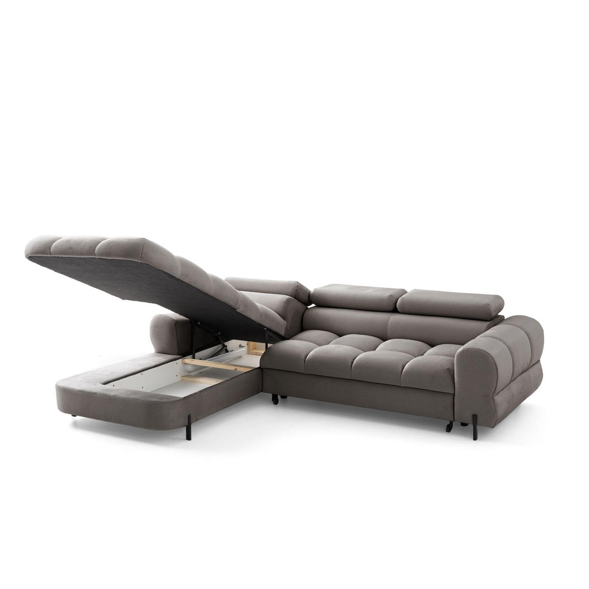 ECKSOFA UFFO L Links mit Schlaffunktion 260x195 Velours Beige - Beige/Schwarz, Holz/Textil (260/195cm) - Muffo