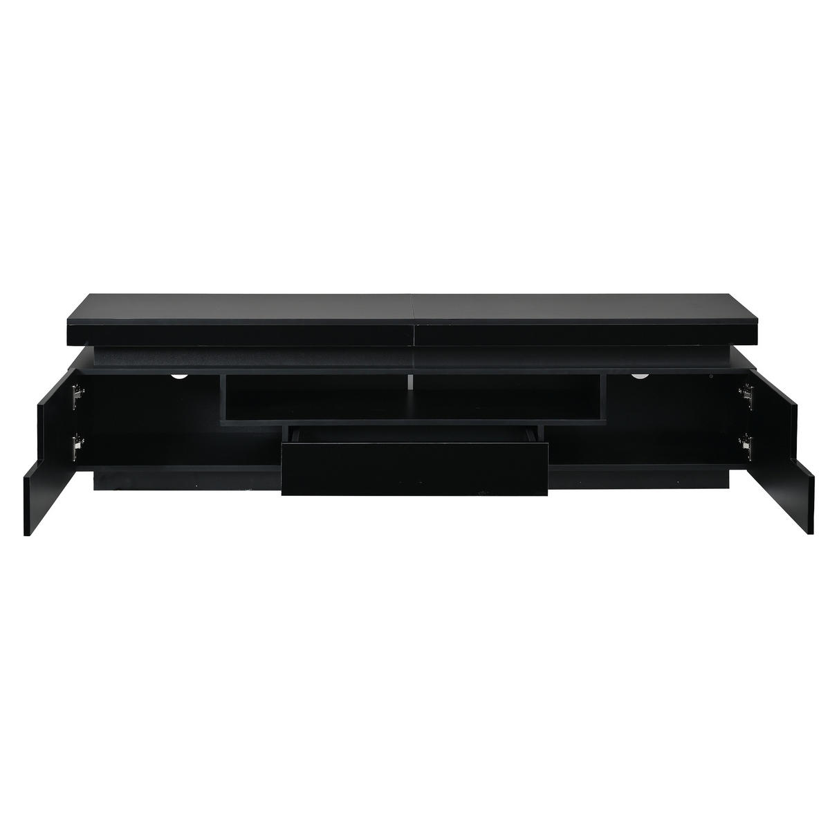 TV-SCHRANK schwarz aus Spanplatte mit Hochglanzfront und App-gesteuerter USB-LED 175 × 38 × 45 cm - Schwarz, Holzwerkstoff (175/45/38cm) - Luhomfu