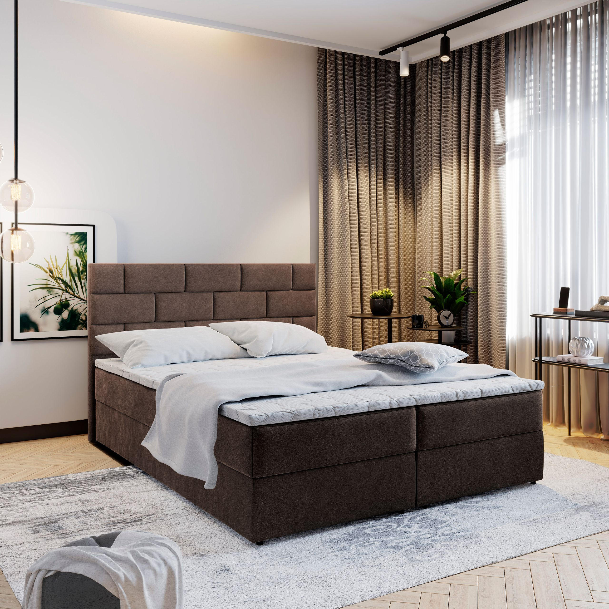 BOXBETT KERLO 180x200 cm mit Matratze und Topper - Braun - Braun, Holz (180/200cm) - MASSENO