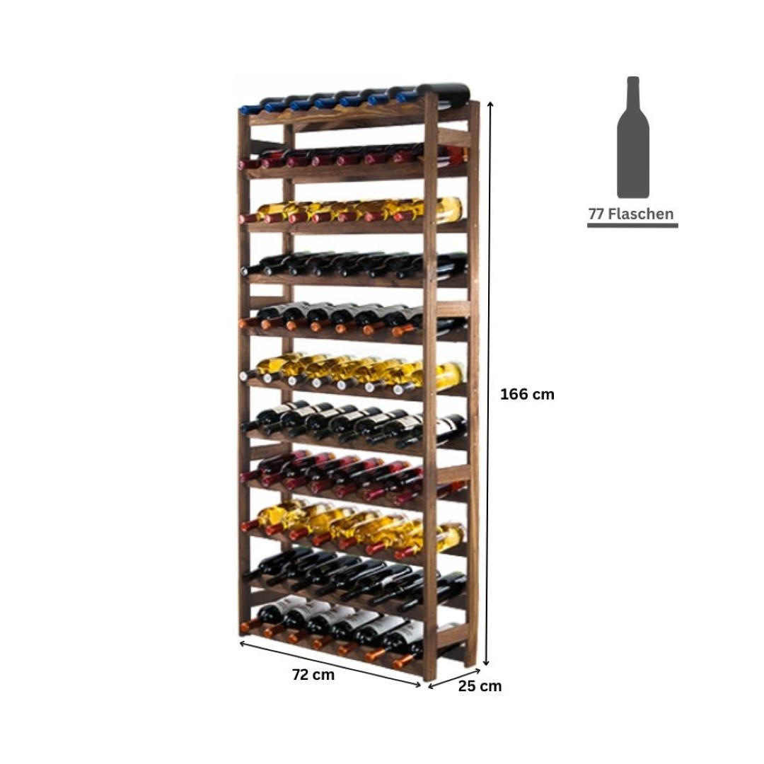 WEINREGAL Pinotwine 166x72x25 cm 77 Flaschen Massives Kiefernholz Braun Geölt - Braun, Holz (72/166/25cm) - PROREGAL