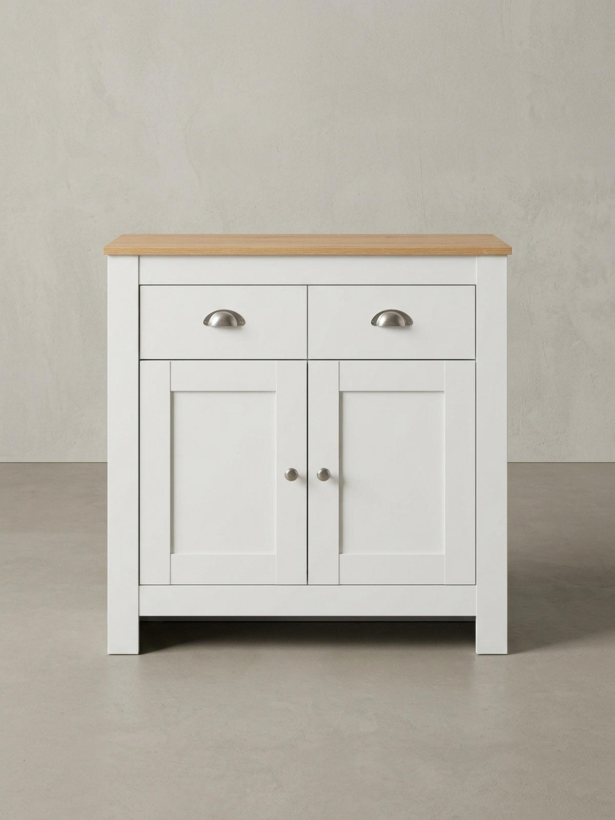 SIDEBOARD – Eiche/Weiß, 2 Schubladen, melaminbeschichtet, modern - Weiß, Holz/Metall (79/81/35cm) - KADIMA DESIGN