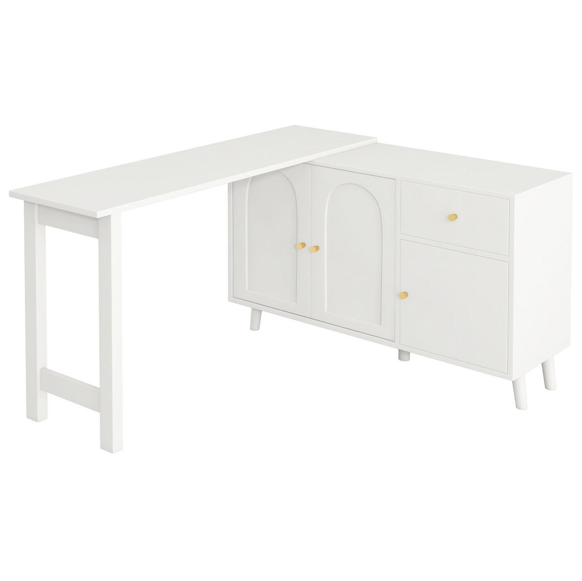 SCHREIBTISCH 120/40/74,5 cm drehbar mit Sideboard und Schublade in Weiß - Weiß, Holzwerkstoff (120/40/74.5cm) - BEAOK