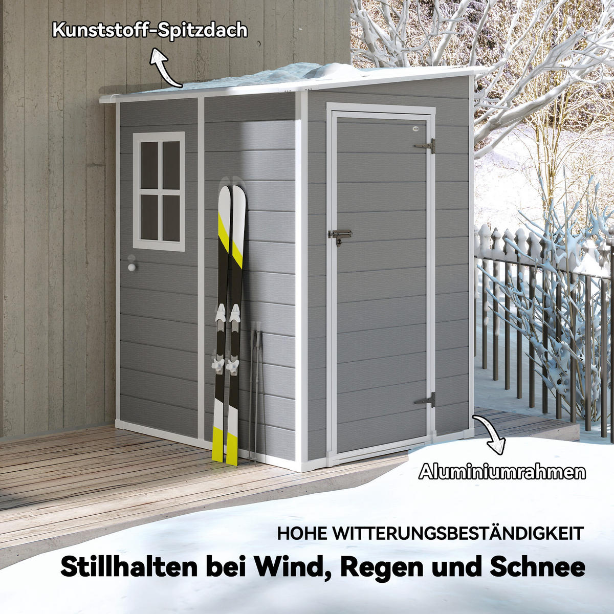 GERÄTEHAUS 1,54m³, Gartenhaus mit Pultdach, 122 x 149 x 192/177 cm Gartenschrank - Grau, Metall (149/192/122cm) - Outsunny