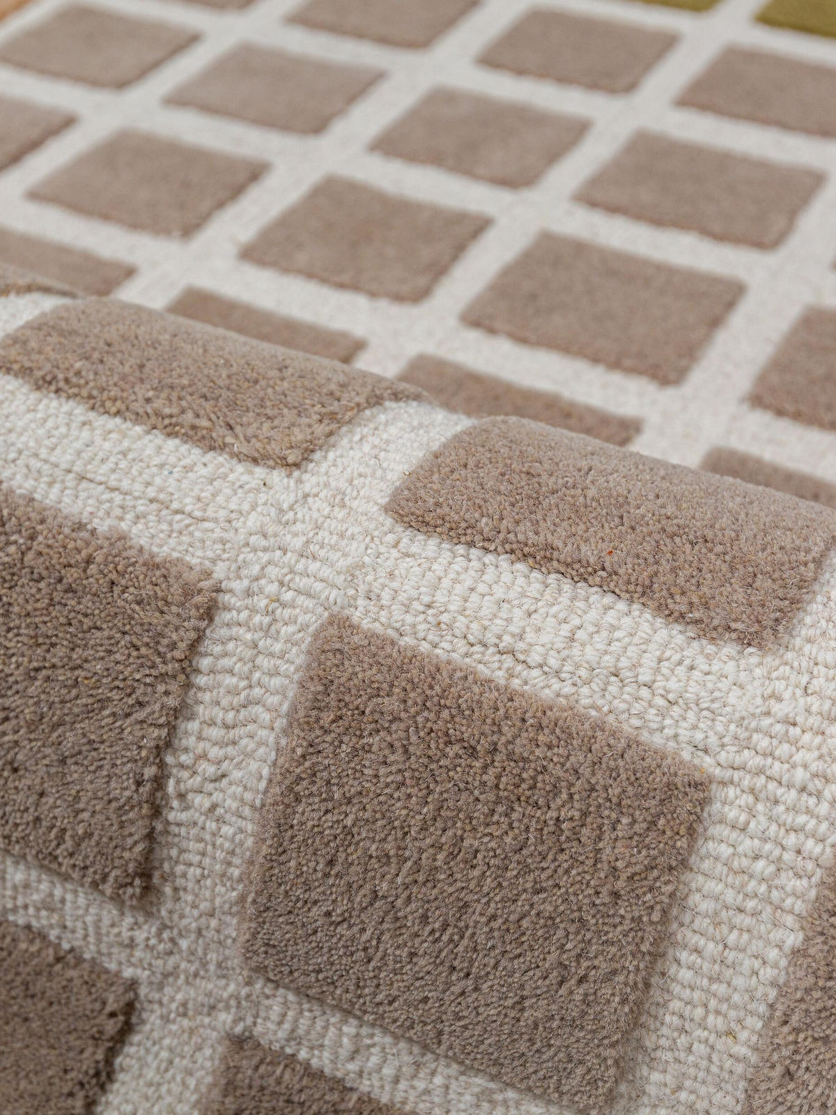 TEPPICH aus Wolle, handgetuftet, HAMPS, in Erdtöne-Grün, Quadratraster, 160 x 230 cm - Grün, Textil (160/230cm) - KADIMA DESIGN