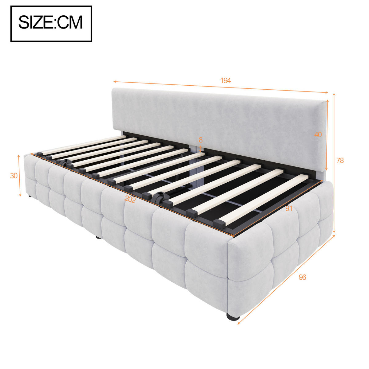 POLSTERBETT 90/200 cm Hellgrau aus Samt mit Stauraum - Hellgrau, Textil (90/200cm) - OKMYHOME