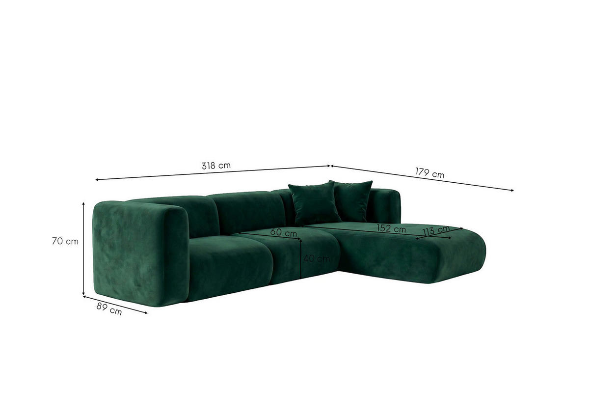 ECKSOFA L-Form, Velvet-Stoff Bluvel, Grün, Rechts, GRETA - Grün, Holz (318/179cm) - Kaiser Möbel