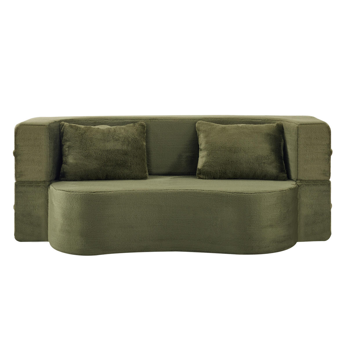 SCHLAFSOFA aus Schaumstoff Grün, faltbar als Gästebett mit 2 Kissen und weichem Kurzplüschbezug - Grün, Kunststoff (180/70/55cm) - Modfu