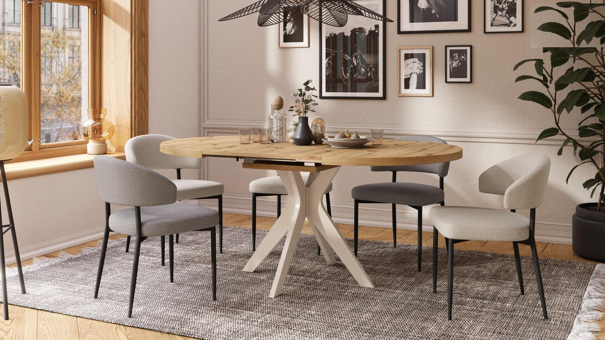 ESSTISCH rund Eiche Artisan - Beige ausziehbar - Beige/Eiche Artisan, Holzwerkstoff (110/110/77cm) - designimpex