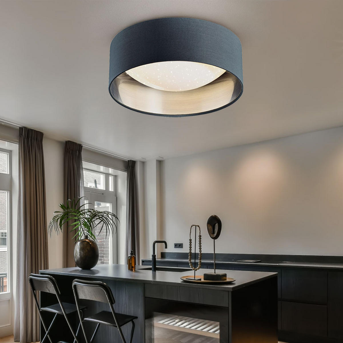 LED DECKENLEUCHTE Textil Grau Silber - Grau, Textil (32/32/11cm) - Briloner