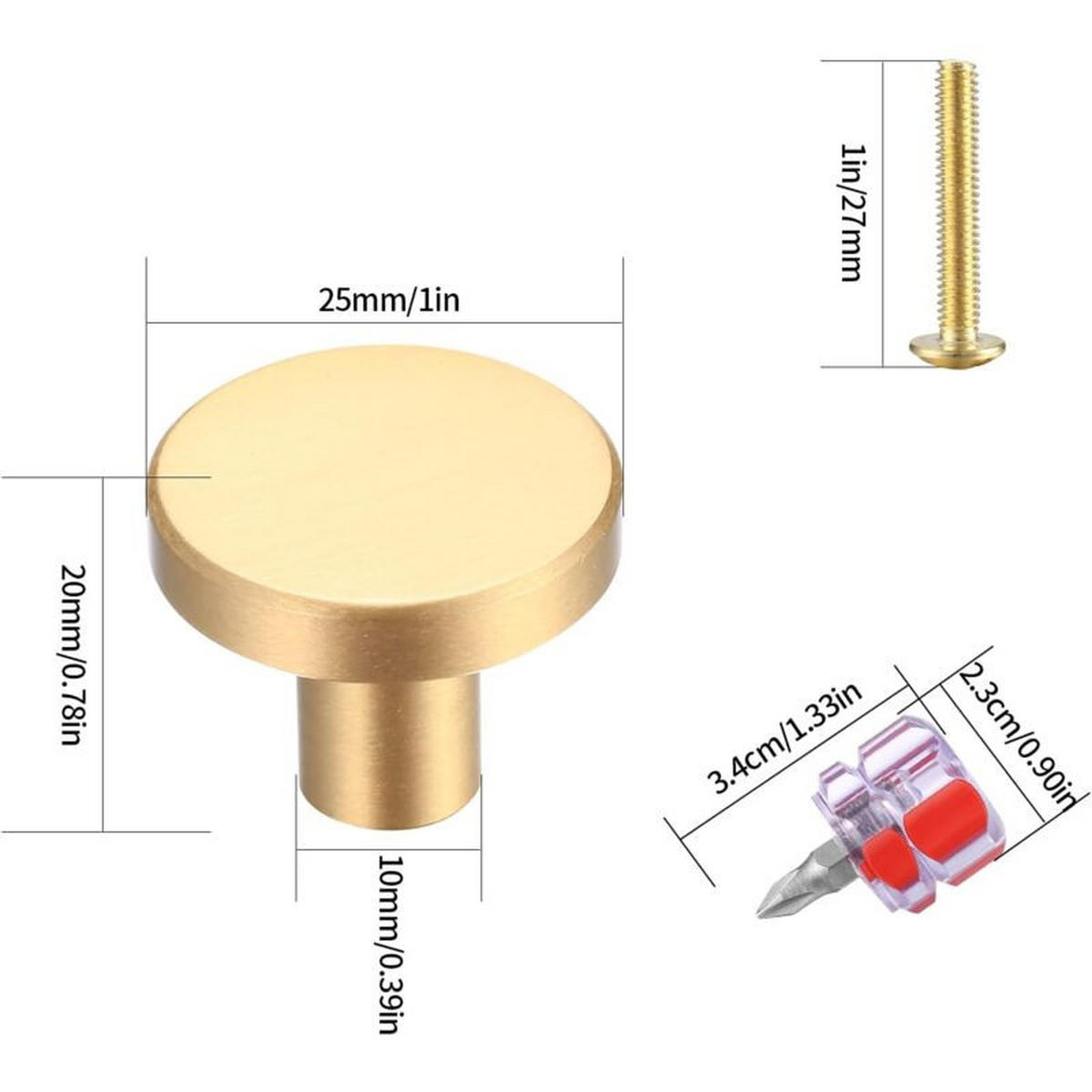 SCHRANKKNOPF Gold 6er-Set 25 mm - Multicolor, Metall (2.5/3/2cm)