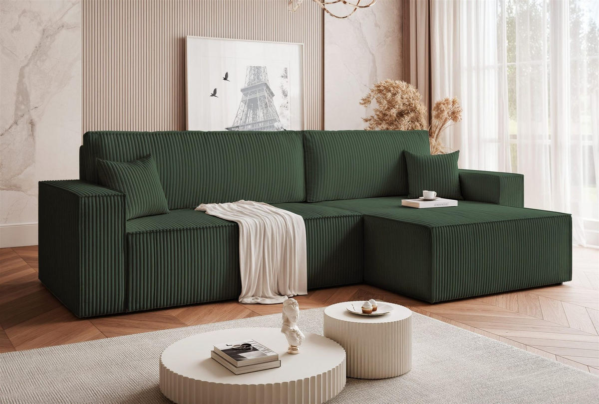 ECKSOFA Adara Max Mit Schlaffunktion - Grün, Holzwerkstoff/Textil (145/276cm) - Fun Möbel
