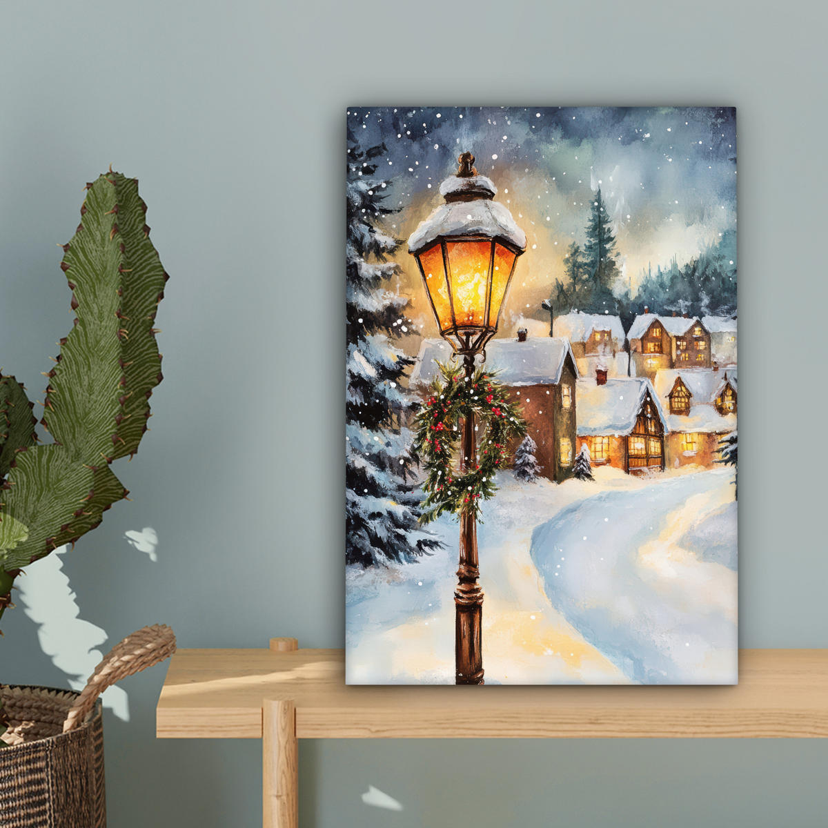 LEINWANDBILD Weihnachtsdorf - Häuser - Schnee - Weihnachten 20x30 cm - Sandfarben, Textil (20/30cm) - MuchoWow