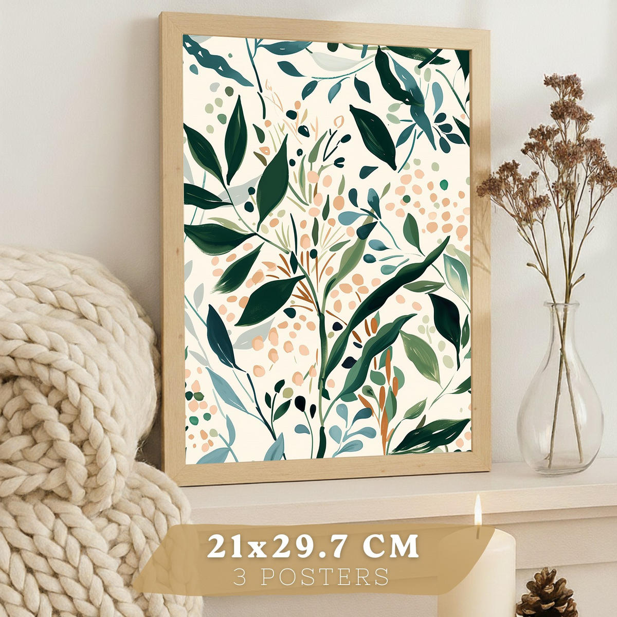 PLAKAT Sada 3 Les A3 Lehký dřevěný rám - béžová, papír (29.7/1/42cm) - Nacnic