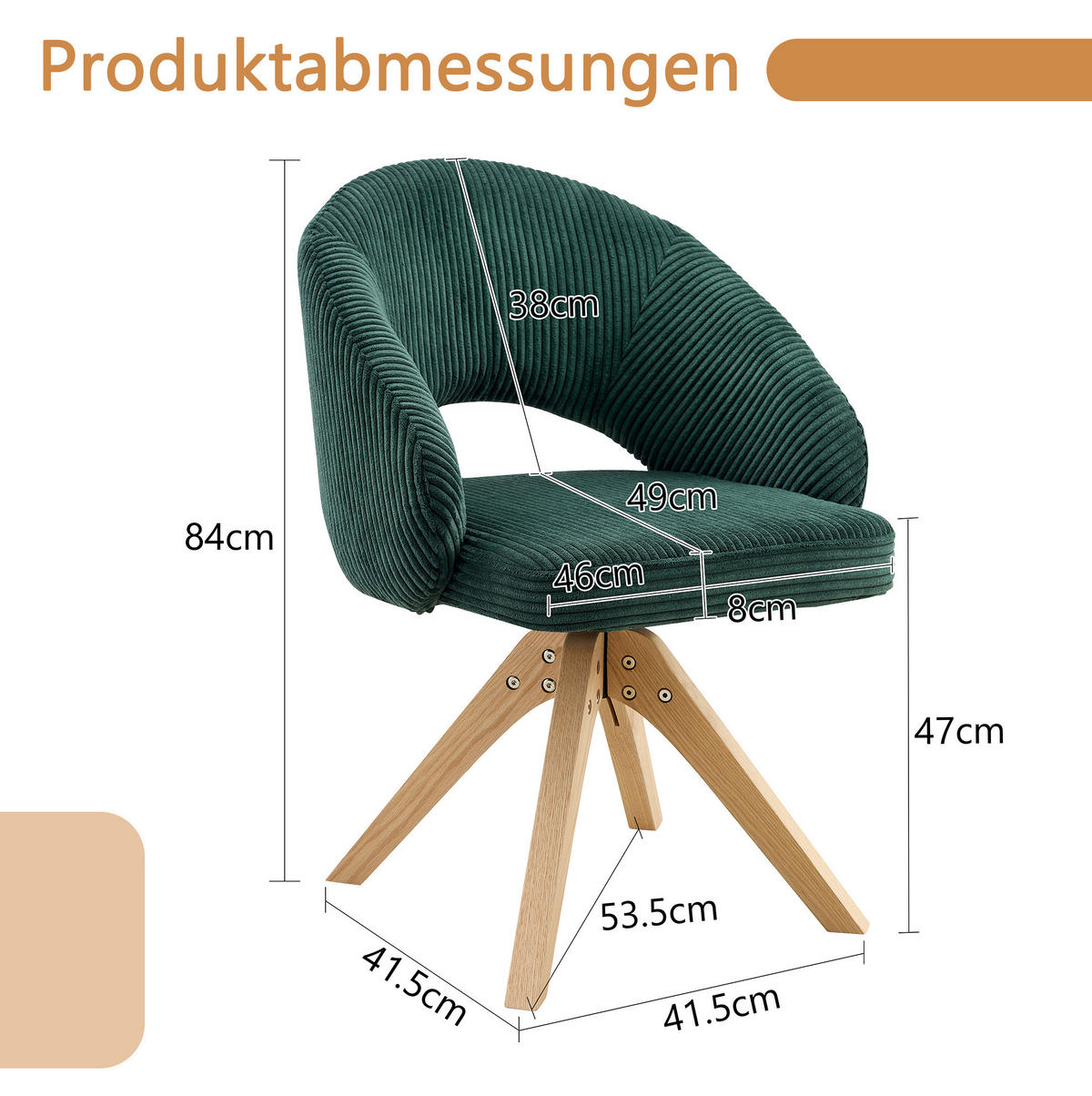 STUHL 2er-Set drehbar Samt Dunkelgrün Massivholz - Dunkelgrün, Holz (49/84/46cm) - Meubliv