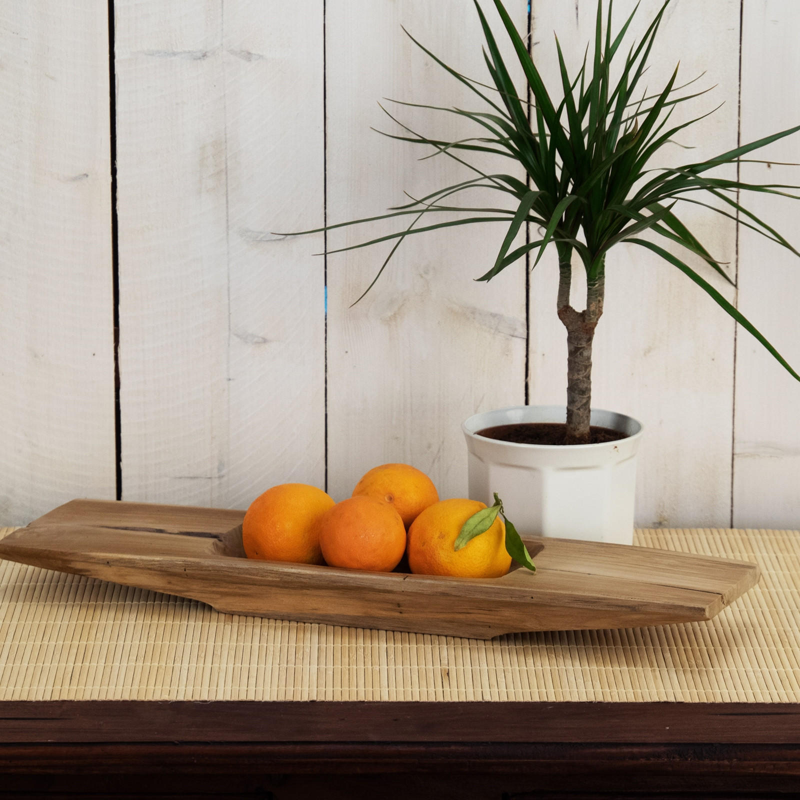 DEKO SCHALE Barco 50 Teak Wurzelholz massiv, mit Griff, geschnitztes Unikat naturfarben - Naturfarben, Holz (50cm) - CREEDWOOD