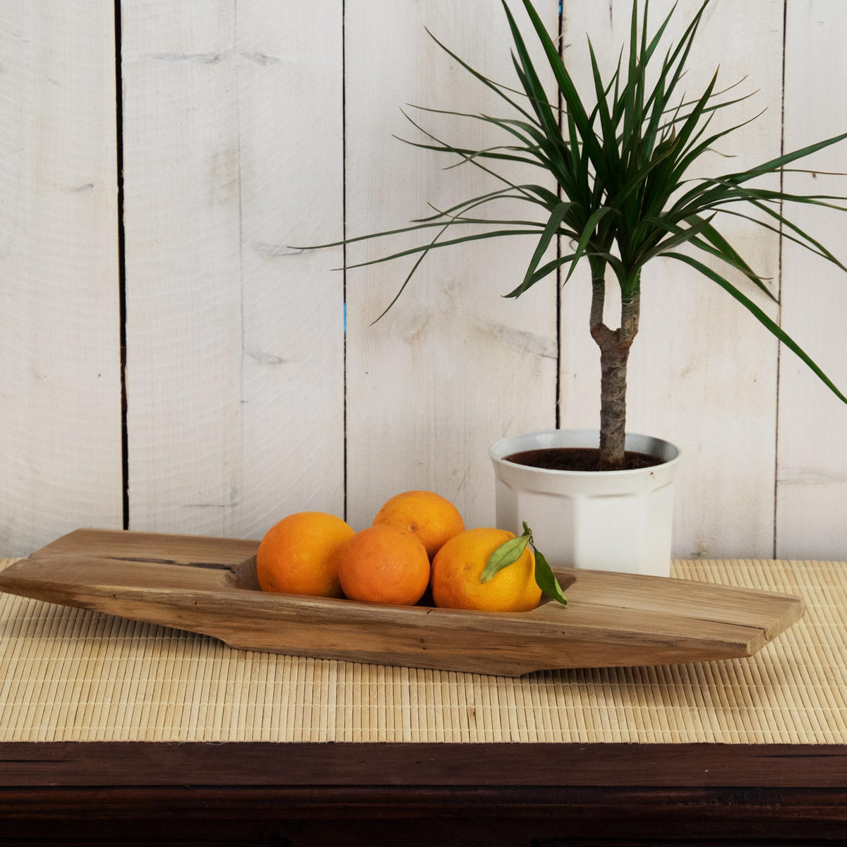 DEKO SCHALE Barco 50 Teak Wurzelholz massiv, mit Griff, geschnitztes Unikat naturfarben - Naturfarben, Holz (50cm) - CREEDWOOD