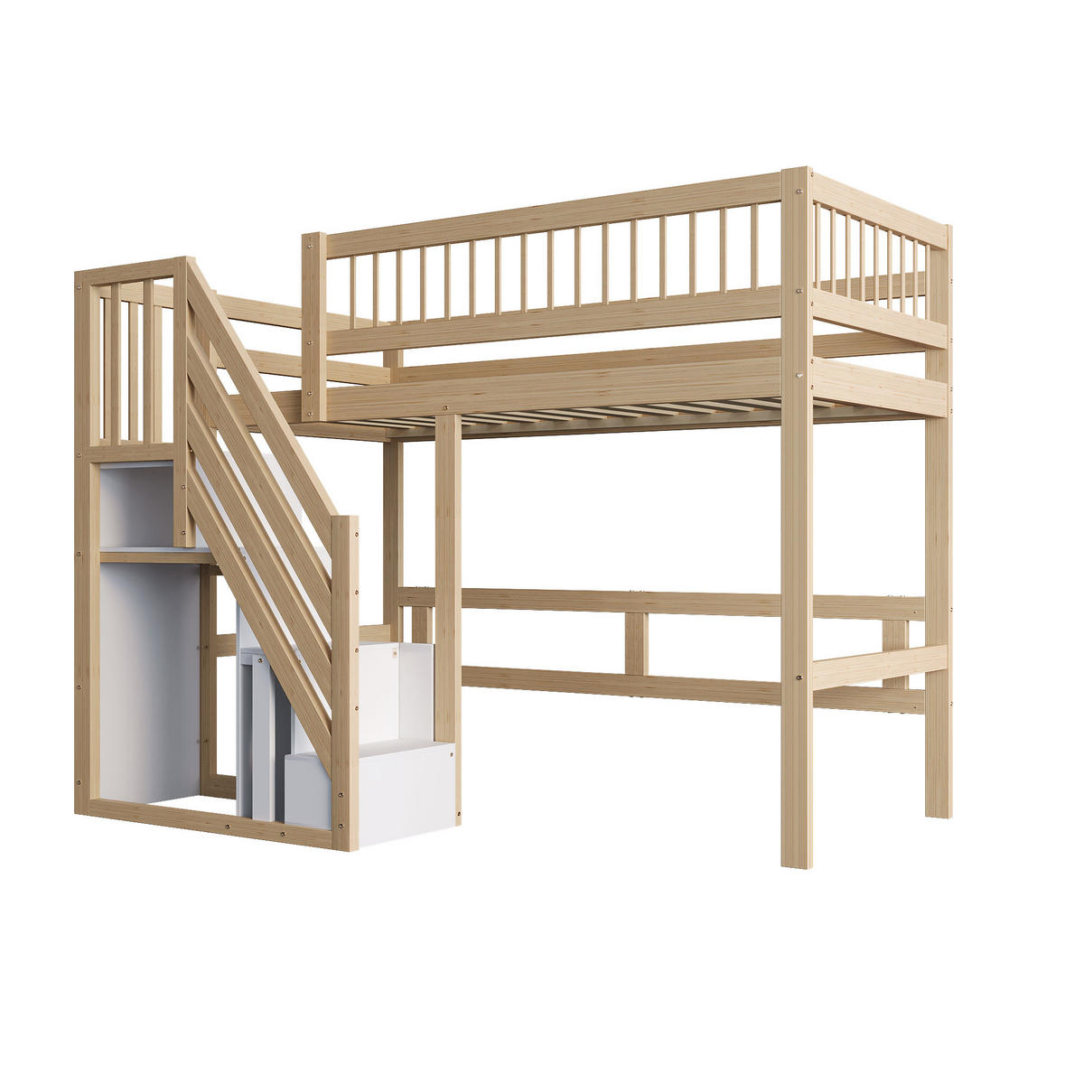 HOCHBETT 90/200 cm DE-01619, in Holzfarbe, mit Aufbewahrungstreppe - Naturfarben, Holz (90/200cm) - ComfortXL