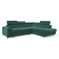 ECKSOFA VELISS Blau Veloursstoff mit Schlaffunktion - Blau, Holz (255/193cm) - MASSENO