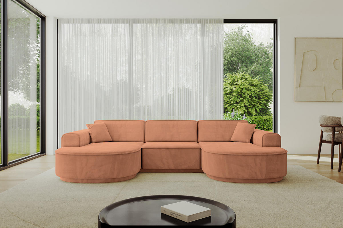 WOHNLANDSCHAFT MARI-U1-v3 - 303x171x83 cm Orange Velours - Schwarz/Orange, Holzwerkstoff/Kunststoff (303/83/171cm) - ALTDECOR