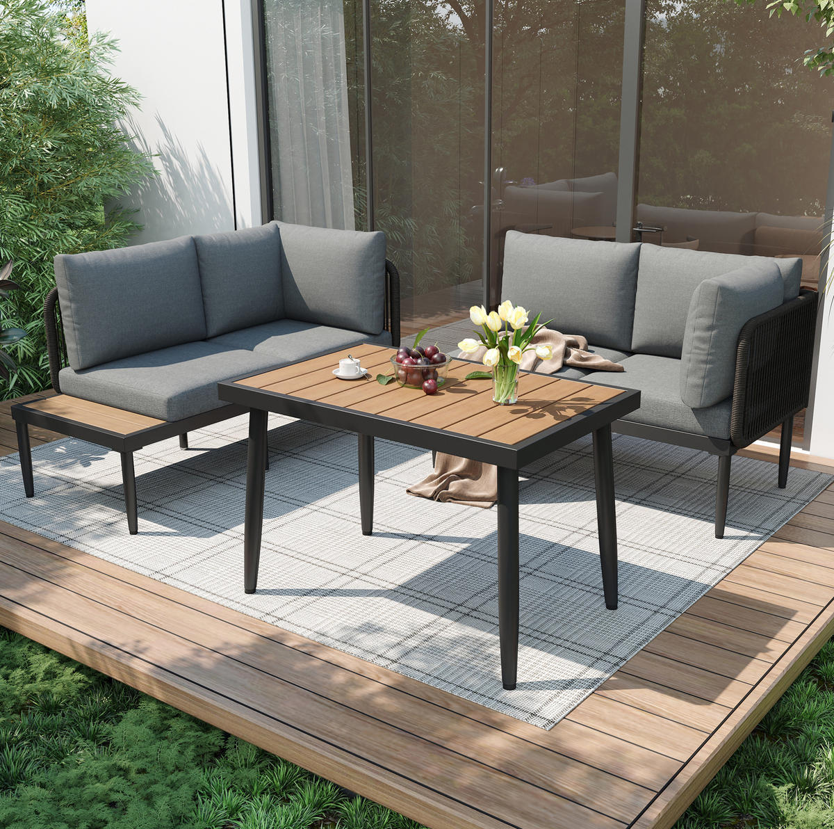 GARTENSET 178x139x68cm grau aus Stahl und Olefin, handgewebt - Grau, Metall - Modfu