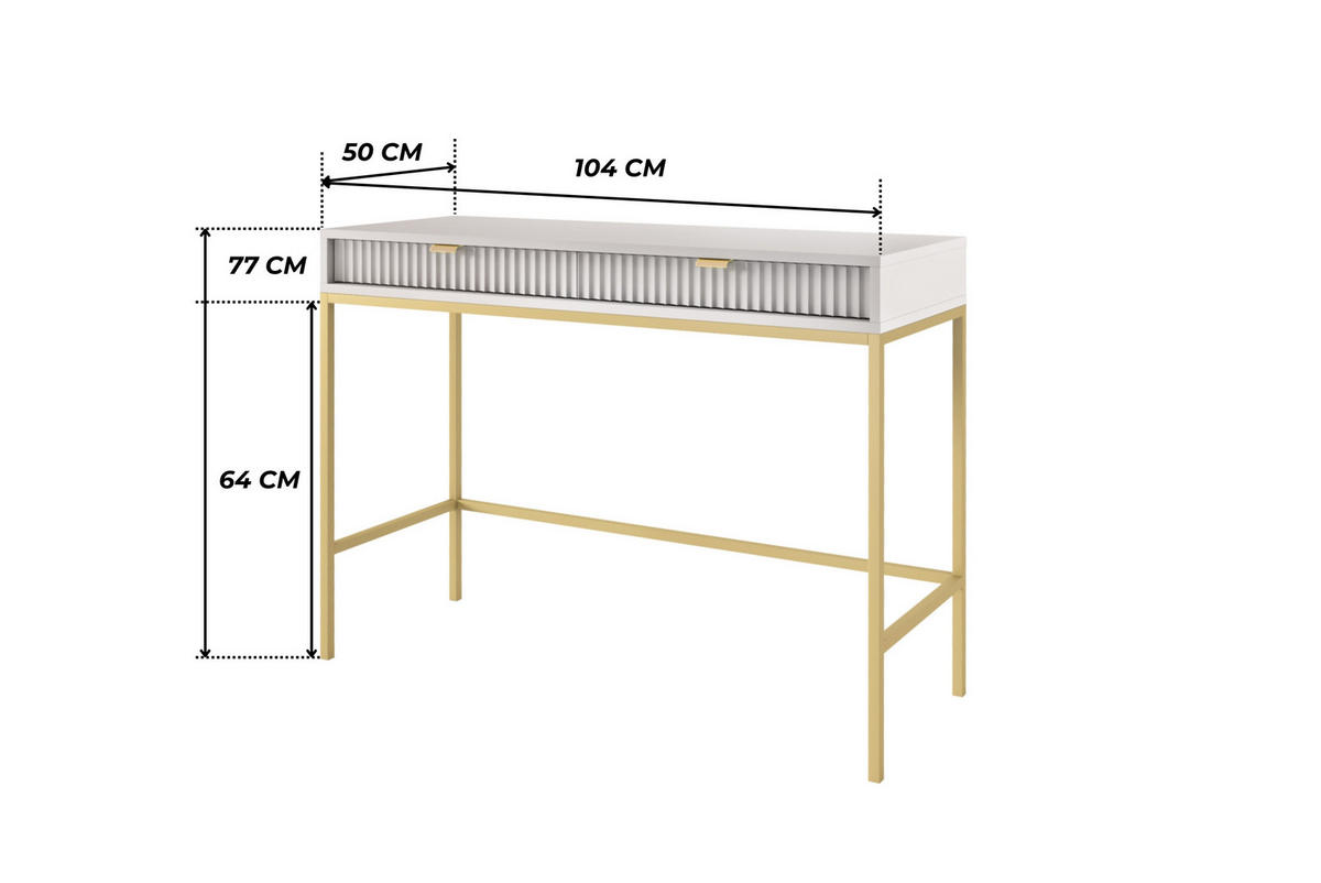 GRAUER Moderner Geriffelter Konsolentisch KIOTO T2SZ (Gold Gestell, Vollauszug) - Goldfarben/Grau, Holzwerkstoff/Metall (50/104/77cm) - Ravio