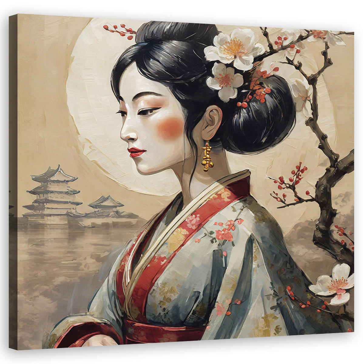 WANDBILD japanische geisha - Beige, Textil (40/40cm) - Feeby
