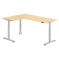 ECKSCHREIBTISCH elektrisch höhenverstellbar L-Form 160/200/74 cm in Ahornfarben/Silberfarben - Silberfarben/Ahornfarben, Holzwerkstoff (160/200/74cm) - bümö