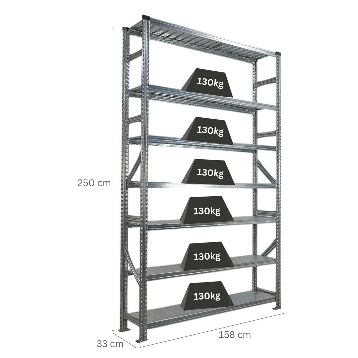 FACHBODENREGAL Proximo Stecksystem 250x150x32cm 7 Ebenen Beidseitig nutzbar Verzinkt - Silberfarben, Metall (150/250/32cm) - PROREGAL
