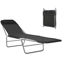 SONNENLIEGE klappbar Gartenliege mit Kopfkissen 5-Fach Campingliege 120kg Schwarz - Schwarz, Metall (182/28/56cm)