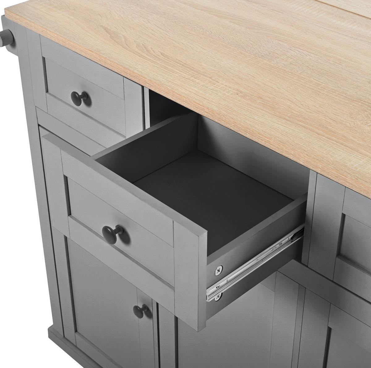 KÜCHENINSEL 112x46.2-76.2x92.7 cm Grau mit Ausziehplatte & Mülleimer-Fach - Grau, Holzwerkstoff (112/92.7/76.2cm) - Modfu