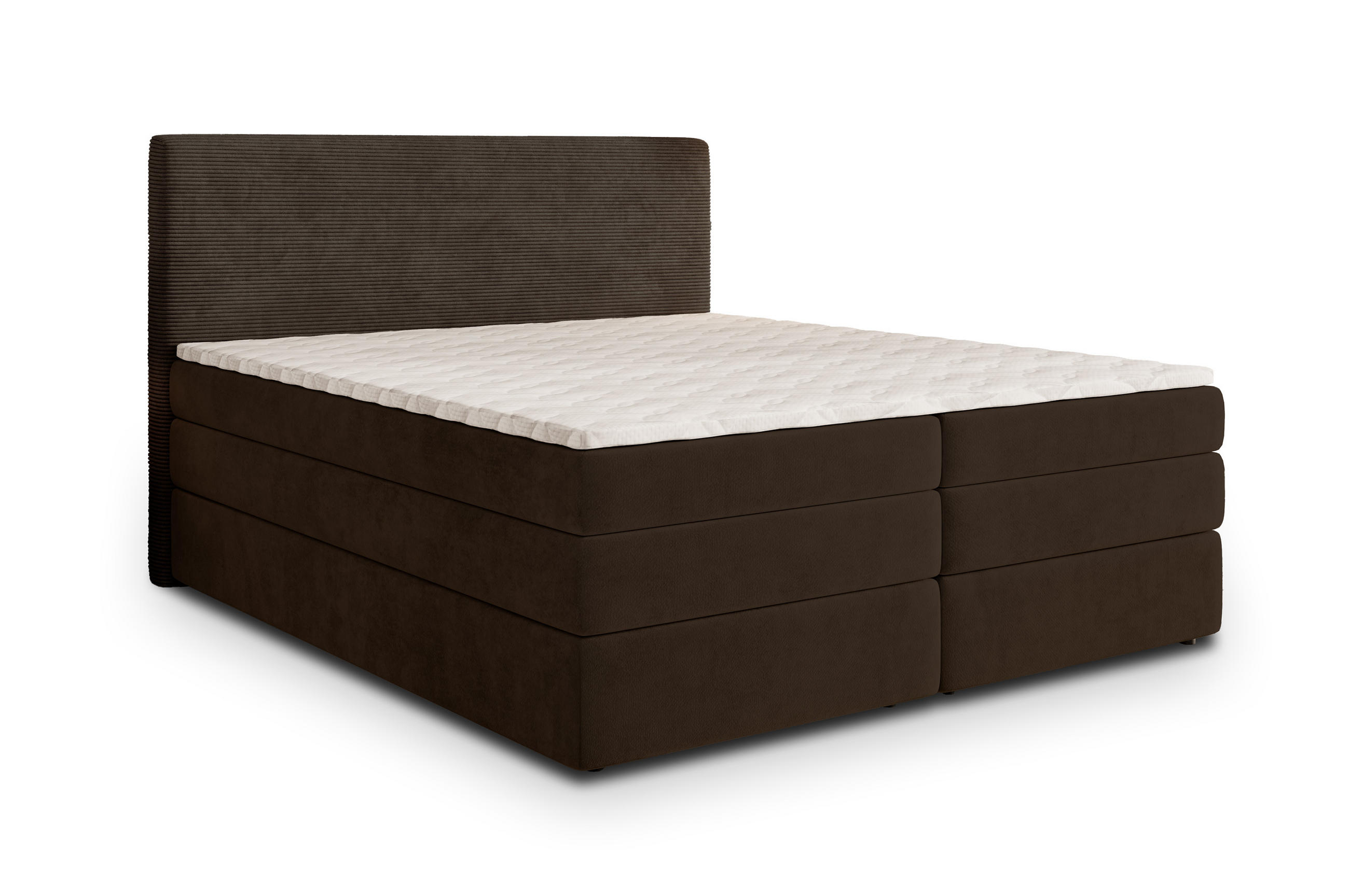 BOXSPRINGBETT MATERN 140x200 cm mit Matratze und Topper - Braun - Braun, Holz (140/200cm) - MASSENO