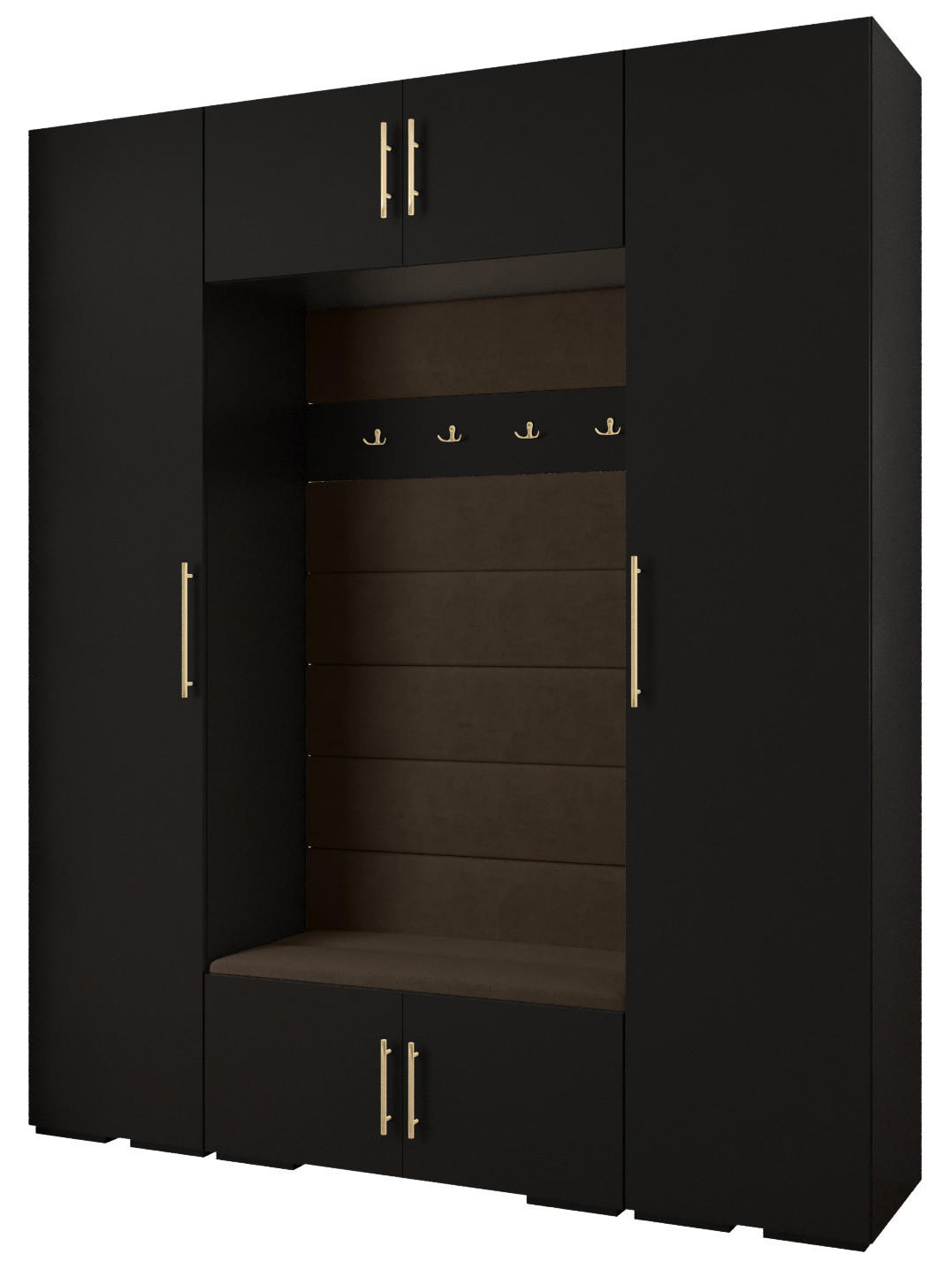 Abiks Möbel Garderoben-Set Schwarz, Braun, Gold 200x236.7x47 cm