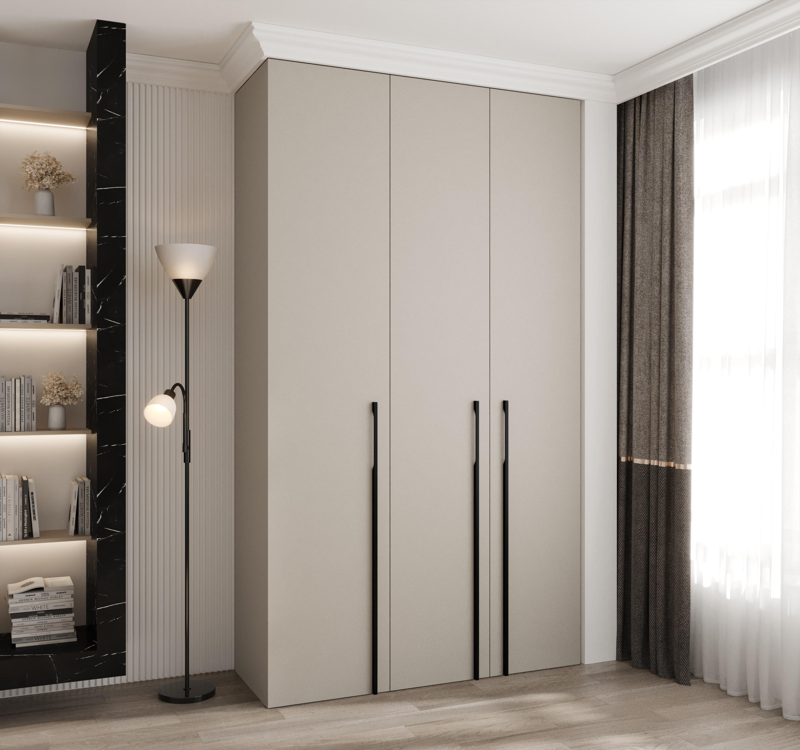 DREHTÜRENSCHRANK 245,5/140/40 3-türig - Kaschmir/Schwarz, Holz/Metall (140/245.5/40cm) - Abiks Möbel