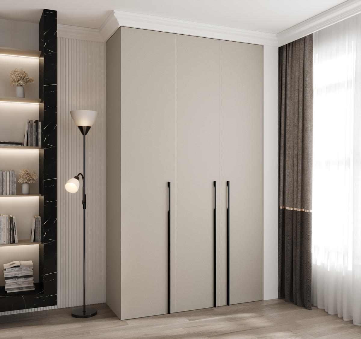 DREHTÜRENSCHRANK 245,5/140/50 3-türig - Kaschmir/Schwarz, Holz/Metall (140/245.5/50cm) - Abiks Möbel