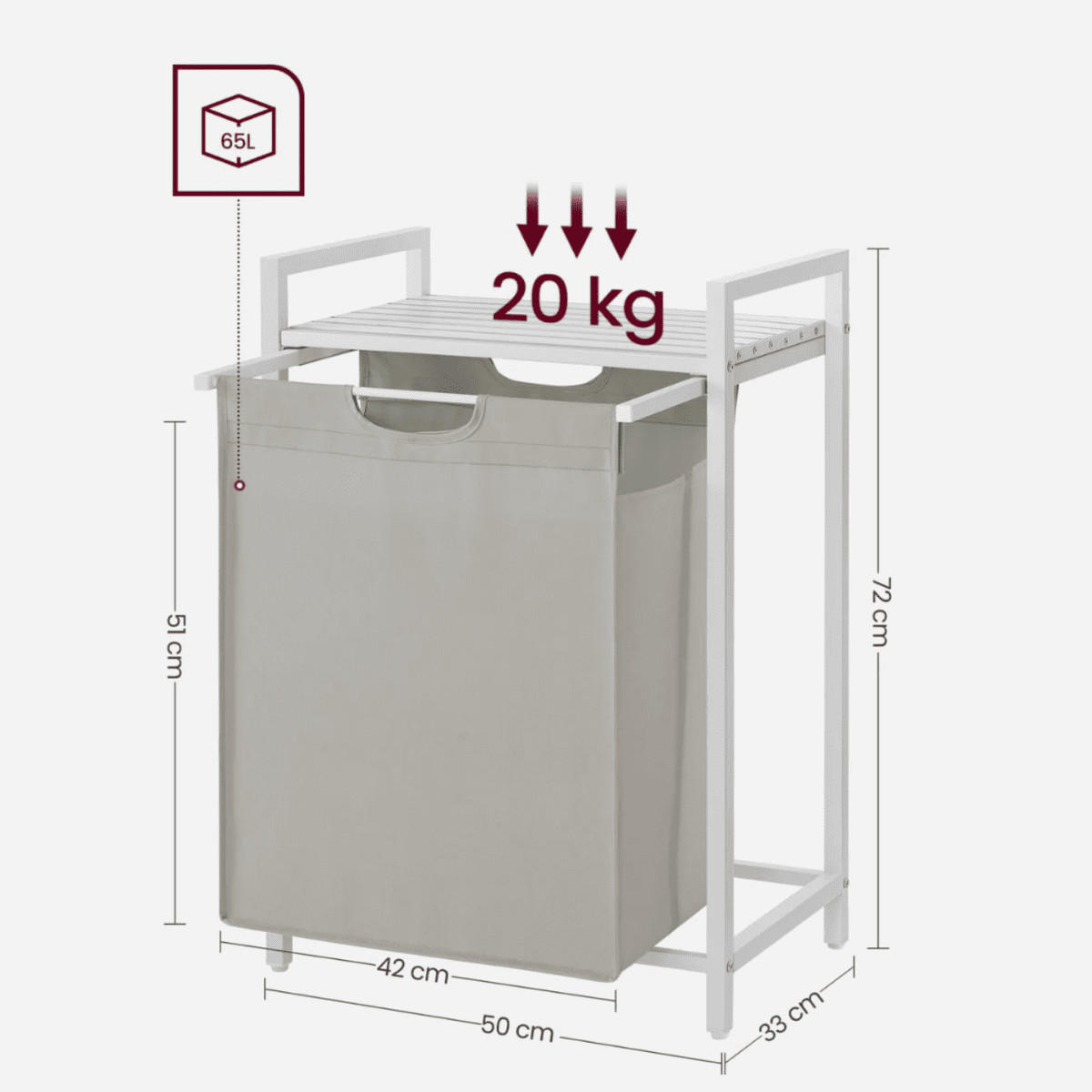 WÄSCHEKORB 1 Schublade - L50 cm - Grau, Holzwerkstoff (33/76/50cm) - Calicosy