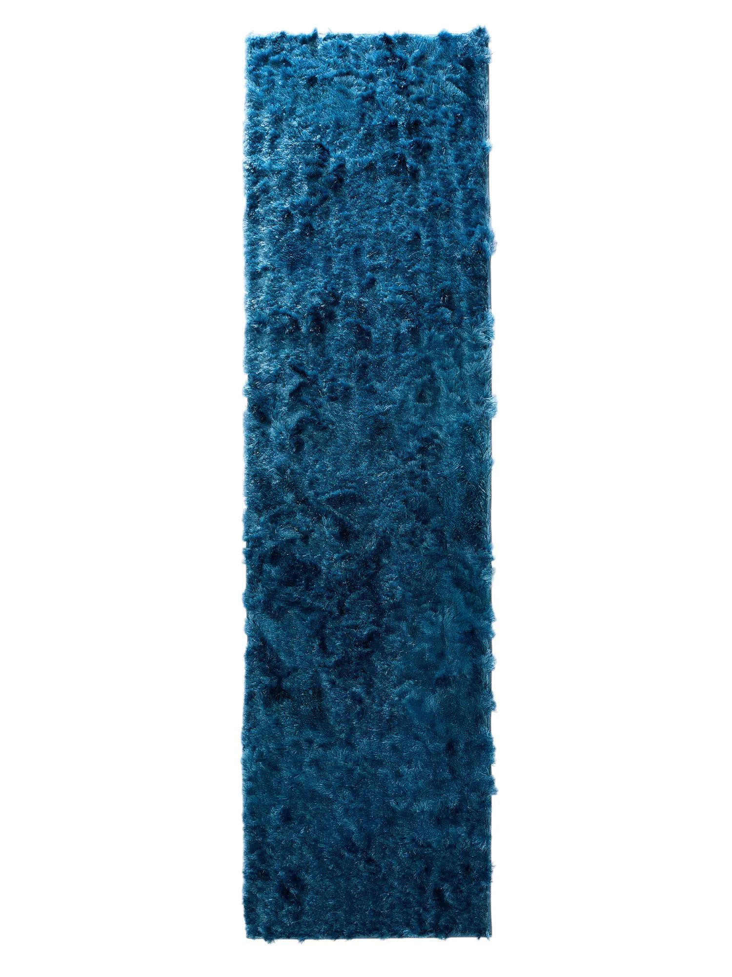 benuta Hochflorteppich Blau 80x300 cm